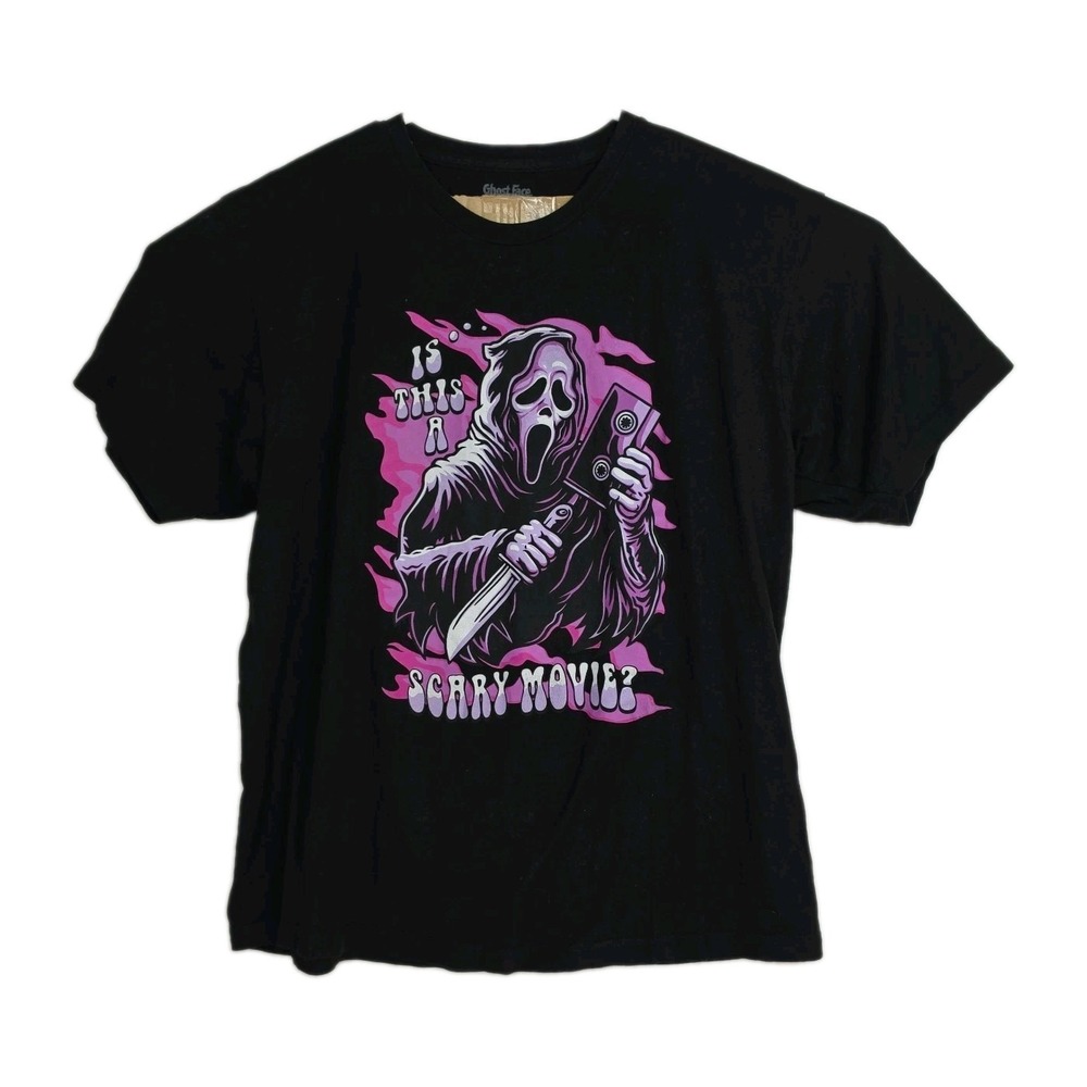 Ghost Face T-Shirt Men's XL Black Graphic Print "Is This A Scary Movie?"